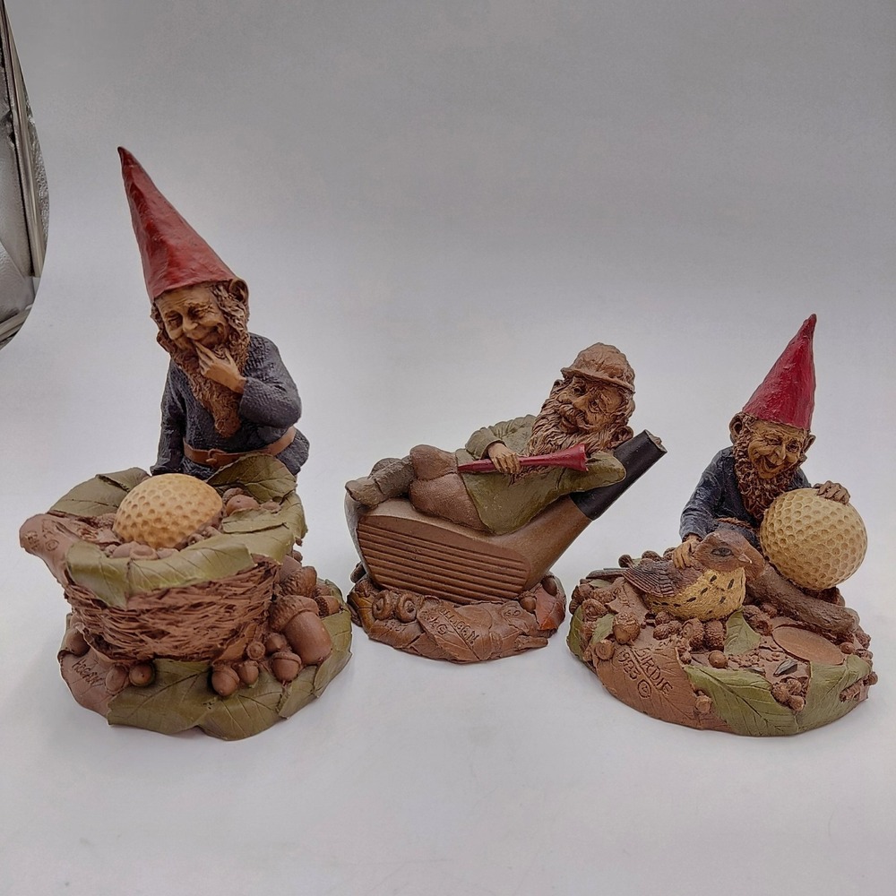 Tom Clark Gnome Figurine Lot 3 80s Golf Club Tee Hidden Coin Statues Mulligan